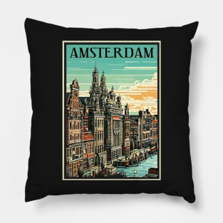 Amsterdam, Holland, Travel Poster Pillow