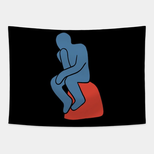 Rodin - The Thinker (cartoonish minimal version) Tapestry by isstgeschichte