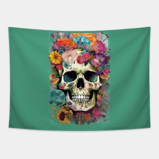 Bloom Skull - Pastel Floral Skull T-Shirt Design Tapestry