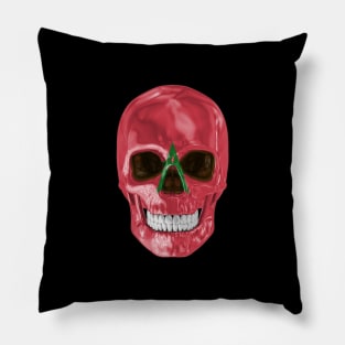 Morocco Flag Skull - Gift for Moroccan With Roots From Morocco Pillow