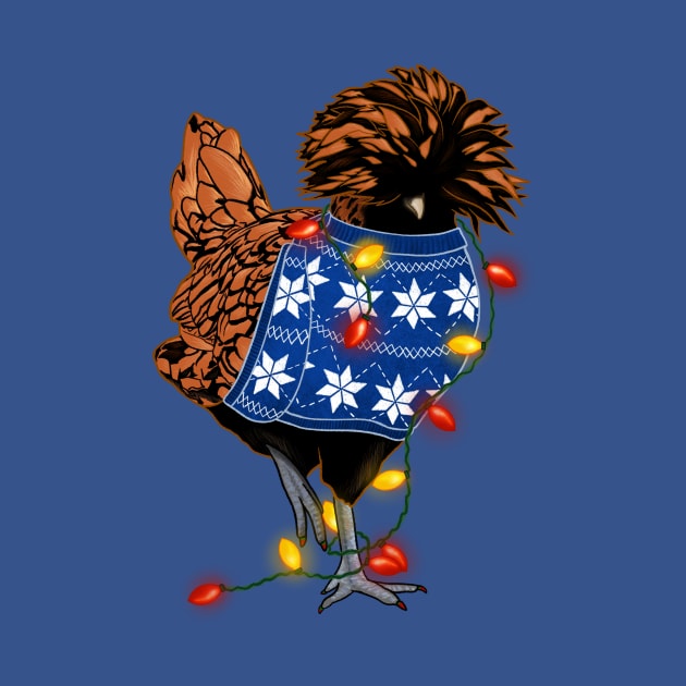 Golden-Laced Polish Chicken In Ugly Christmas Sweater Tangled In Lights by Ashley D Wilson