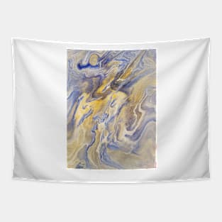 Blue, yellow, and white acrylic pour 3 Tapestry