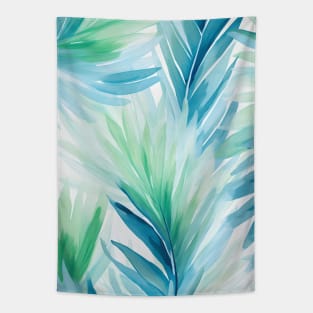 Blue and Green Palm Leaves Tropical Summer Tapestry