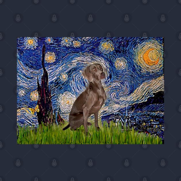 Weimaraner in Adaptatin of Starry Night by Van Gogh by Dogs Galore and More