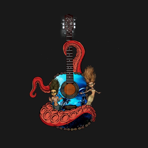 Awesome fantasy guitar with cute mermaids and tentacle by Nicky2342