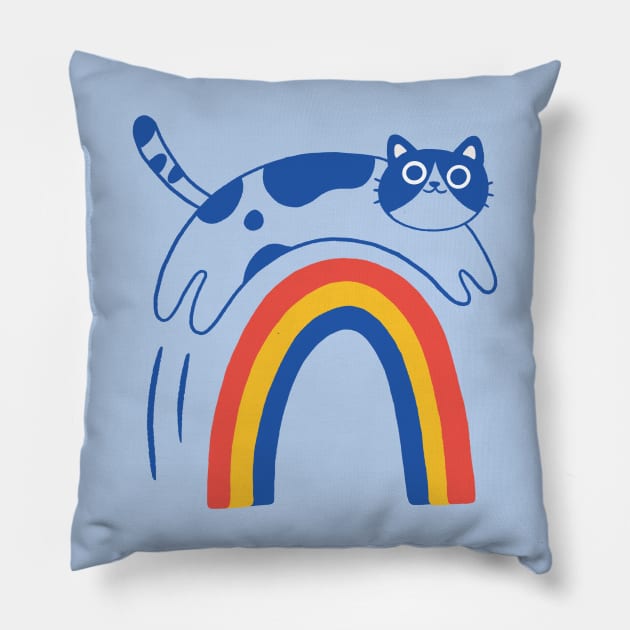 Cat jumps over the rainbow Pillow by awesomesaucebysandy