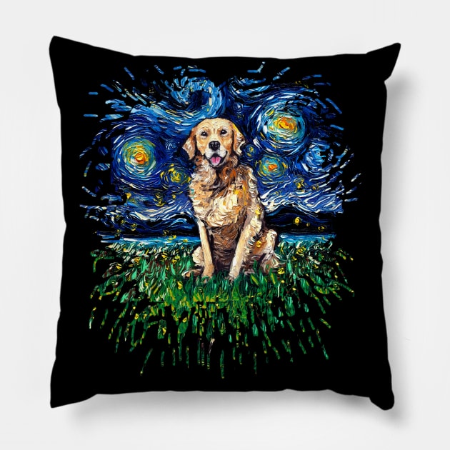 Golden Retriever Night (version 2) Pillow by sagittariusgallery