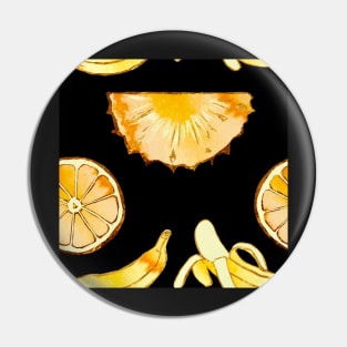 black, pineapple, banana, yellow, orange, juicy, fruit, glitter, gold, summer, pattern, funny, sunny, vivid, pink Pin