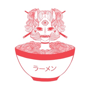 Monster Girl Ramen Noodle Food Art T-Shirt