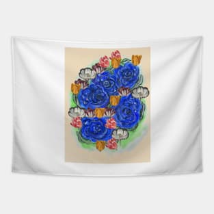 Blue Roses and Tulip Fantasy Tapestry