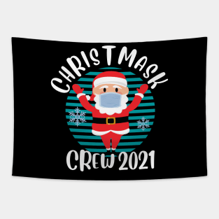 Christmas Crew 2021 Funny Face Mask Wearing Santa Christmask Tapestry