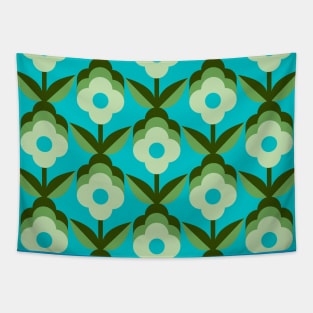 Blue Retro Funky Flowers Tapestry