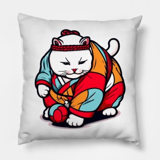 Classic Sumo Kitty: Retro Cat as a Sumo Wrestler Shirt Pillow