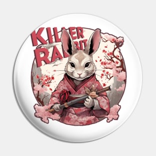 Killer Bunny Samurai Portrait in Cherry Blossom Tree Pin