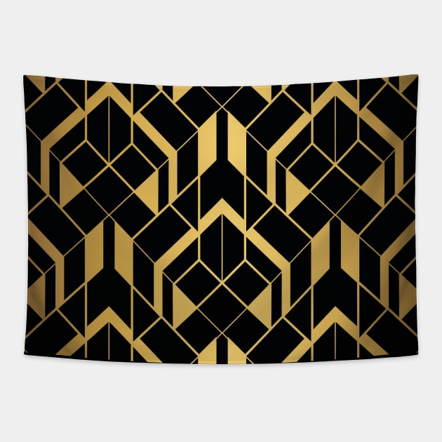 Heavy Faux Foil Gold and Black Diamond Vintage Art Deco Geometric Pattern Tapestry by podartist