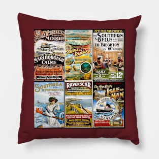 Vintage Great Britain Travel Posters Collage Pillow