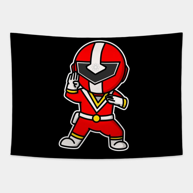 FiveRed Chikyuu Sentai Fiveman Chibi Style Kawaii Tapestry by The Toku Verse