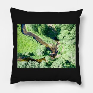 Aerial view of canoes on Marycha river on a sunny day Pillow