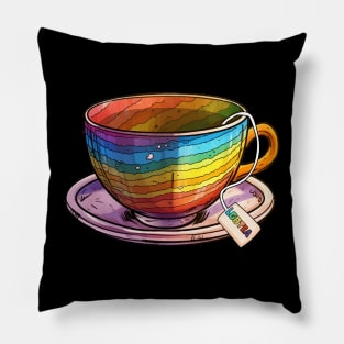 Proud LGBTQ gay pride tea drinker Rainbow Colored Tea Cup LGBTea Pillow