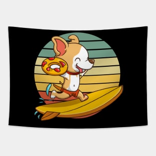 Cartoon Dog Surfing With Pizza Swim Ring Tapestry