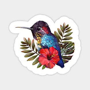 Hummingbird bird Tropical flowers Magnet