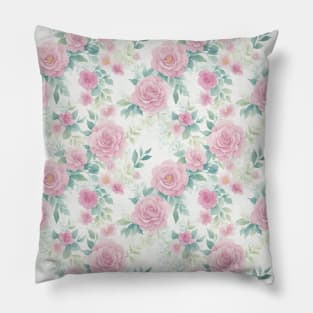 Vibrant Watercolor Pink Roses Flower Art Pillow