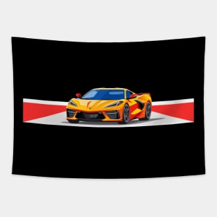 C8 Racing Orange sportscar retro design vintage style supercar Classic car vibes with an orange C8 Retro flair for C8 enthusiasts Tapestry