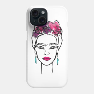 Frida Kahlo famous mexican painter line portrait red lips and roses minimalist decorationfemale painter, mexican art, mexican artist, minimalistic red lips Phone Case