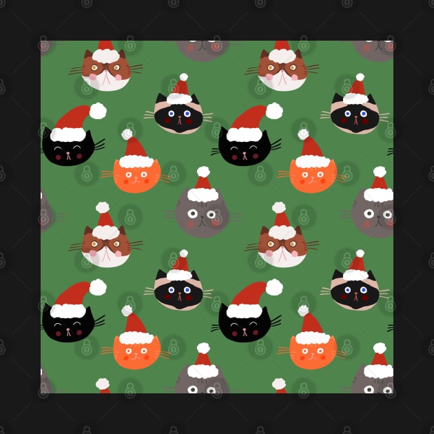 Cats in Santa Hats on Green by StephersMc