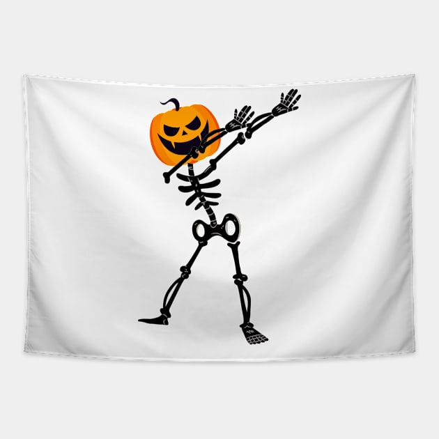 Dabbing Dab Skeleton Pumpkin Halloween Funny Tapestry by macshoptee