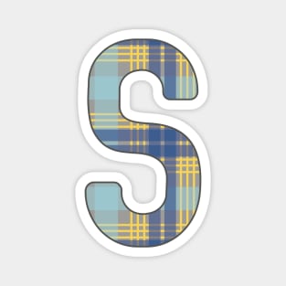 Monogram Letter S, Blue, Yellow and Grey Scottish Tartan Style Typography Design Magnet