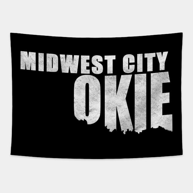 Midwest City Okie Oklahoma Shaped Distressed Tapestry by BirdsEyeWorks