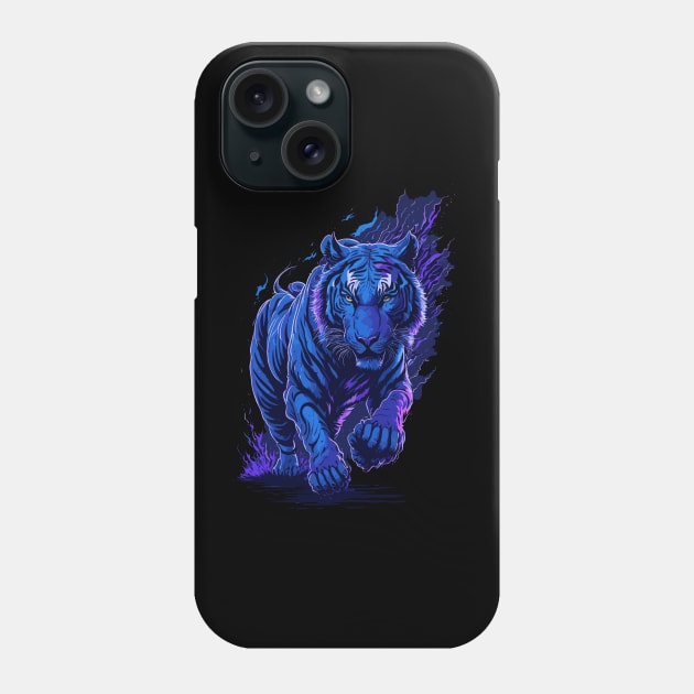 Blue Tiger Running Blue Flames Design Phone Case by TF Brands