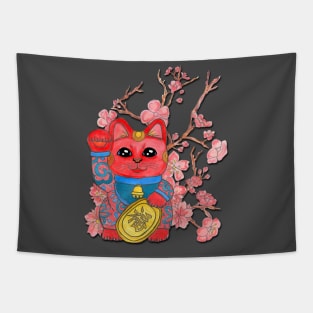 Red Lucky Cat Tapestry