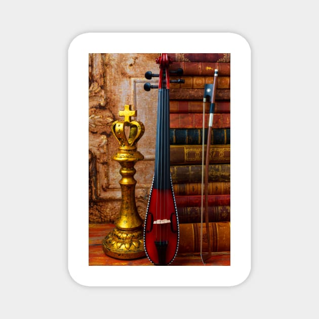 Pocket Violin And Old Books Magnet by photogarry