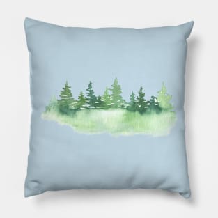 Forest in a winter snow storm - watercolor Pillow