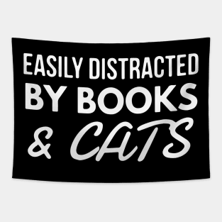 Easily Distracted By Books and Cats Shirt Cat Lover Shirt Book Lover Tapestry