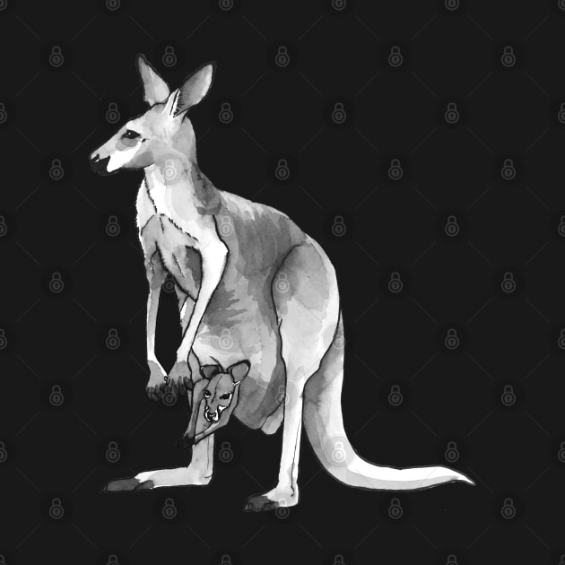 Kangaroo + Joey Ink Drawing by Ciarabarsotti