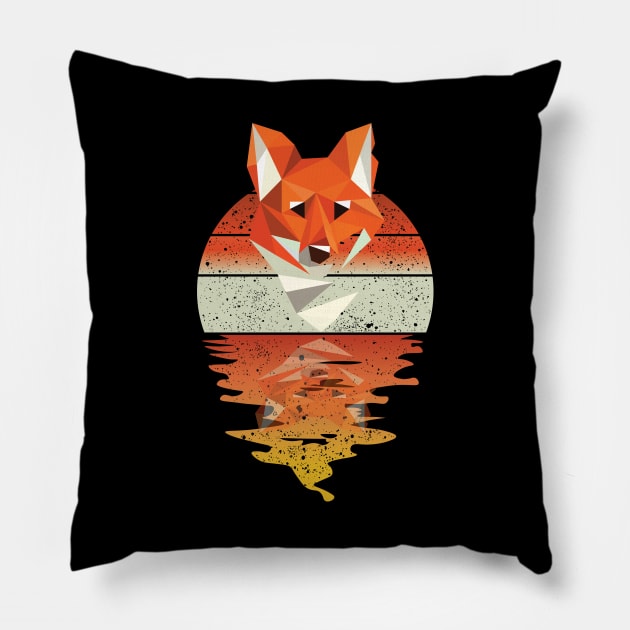 Vintage cute fox reflected on lights of moon T-Shirt Pillow by mutarek