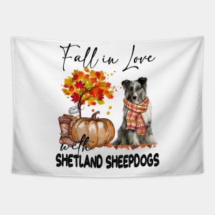 Fall In Love With Shetland Sheepdogs Pumpkin Thanksgiving Tapestry