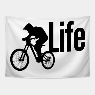 Mountain bike is life mountain biker silhouette design for MTB enthusiasts Tapestry