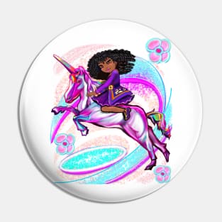 Curly hair Princess on a unicorn pony ii - black girl with curly afro hair on a horse. Black princess Pin