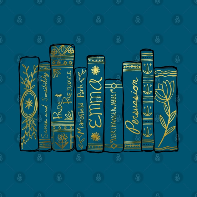 Jane Austen Bookshelf No.3 Gold by LuckyJuniperCo