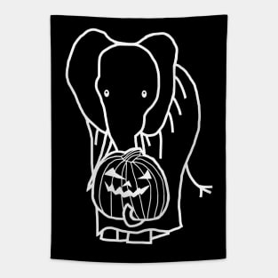 Minimal White Line Elephant with Halloween Horror Pumpkin Ghost Costume Tapestry