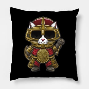 Cute Cartoon Cat Knight in Full Armor for Fantasy Lovers Pillow