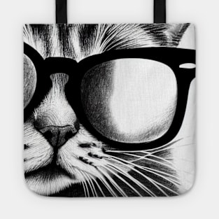 Cat with Sunglasses - Black and White drawing Tote