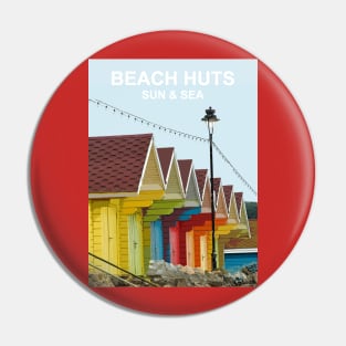 Beach Huts. Sun and Sea Summer. travel poster design Gift Pin