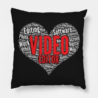 Video editor Heart Shape Word Cloud Design print Pillow