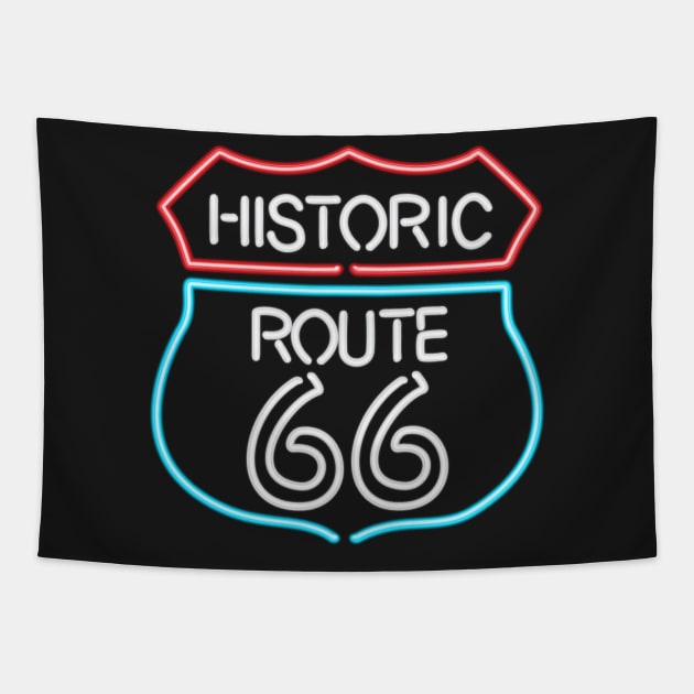 Historic Route 66 Vintage Retro Style Neon Sign Tapestry by Xeire