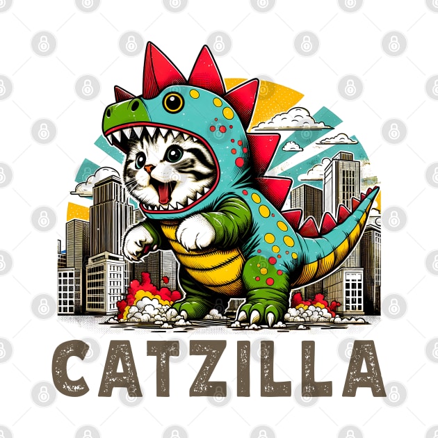 Catzilla Strikes Again: Funny Cat Dressed as Godzilla Tee by Klimek Prints